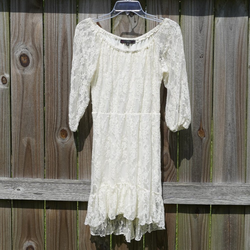 HeartSoul Lace Hi-Lo Off the Shoulder Dress Rustic